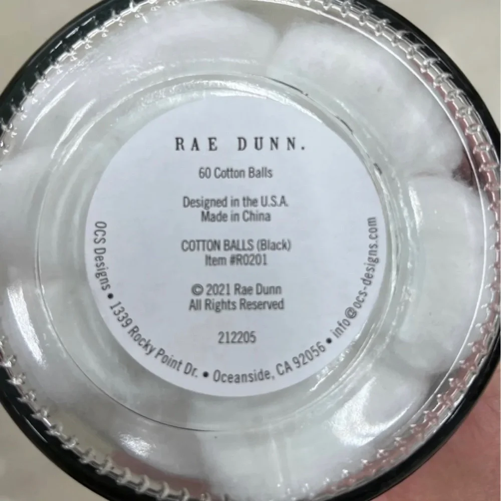 Rae Dunn COTTON BALLS Glass Jar With Wooden Lid, Container 60 Cotton Balls.